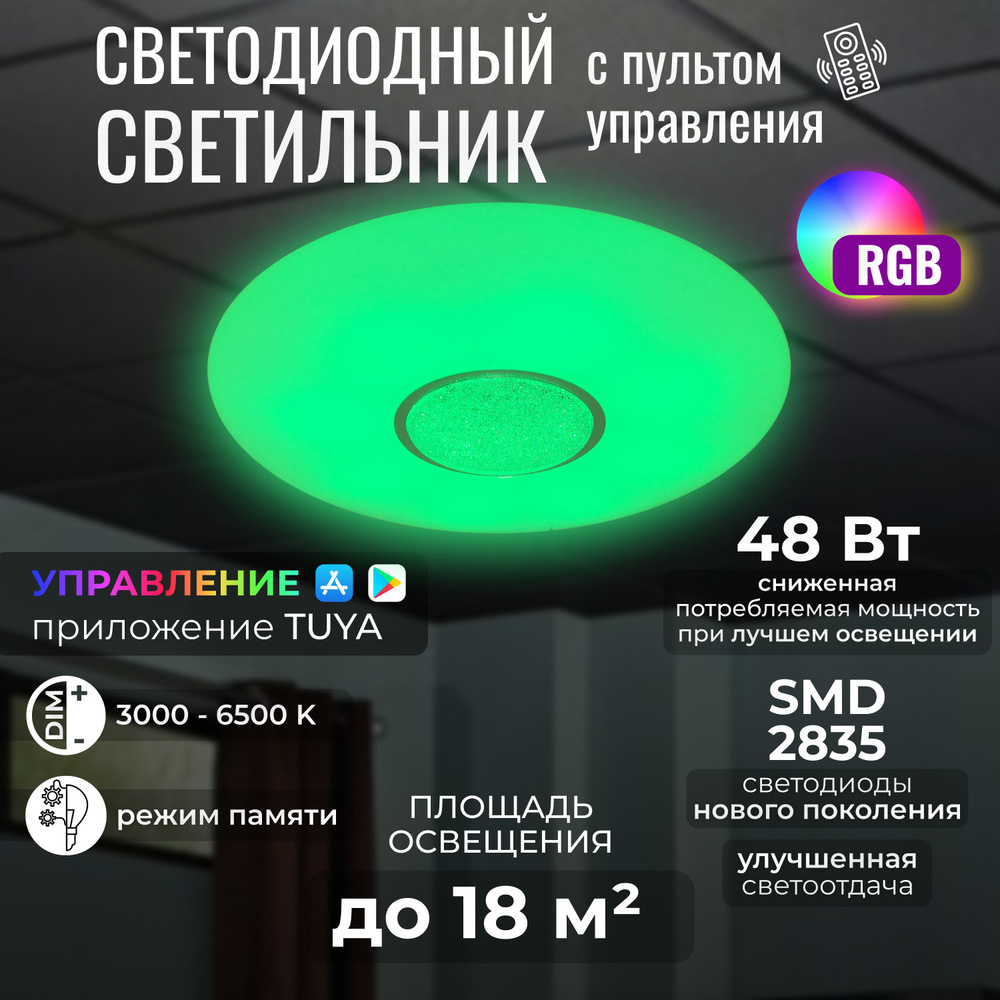 Светильник с пультом SpectorLight 17651S; Потолочный светильник; Люстра с пультом WIFI 48Вт  #1