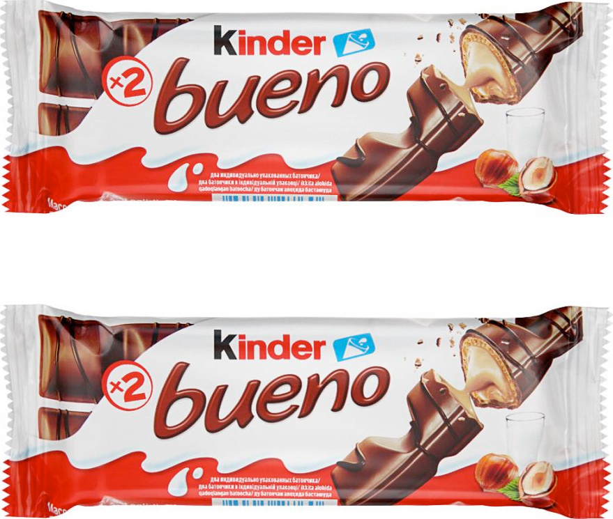Вафли Kinder Bueno в молочном шоколаде с молочно-ореховой начинкой 43г (комплект из 2 шт)  #1