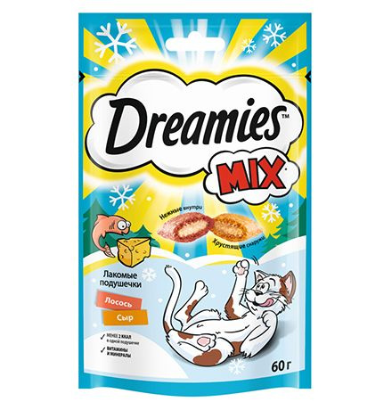 Dreamies Mix / Лакомство для кошек Подушечки Лосось Сыр, 60г #1