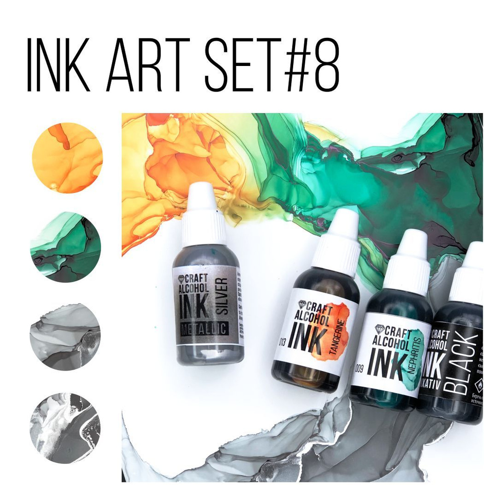 Быстросохнущие чернила Craft NEW INK Set #8 алкогольные, набор спиртовые чернила, 4 шт  #1