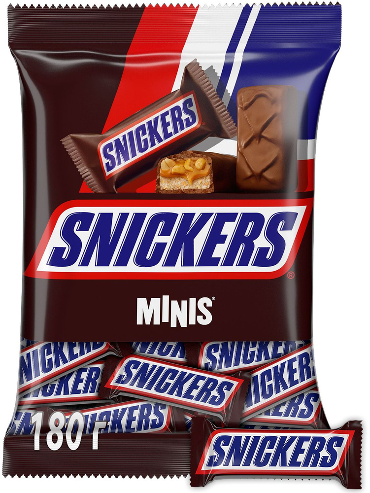 Шоколадный батончик SNICKERS MINIS, с жареным арахисом, карамелью и нугой, покрытый молочным шоколадом, #1