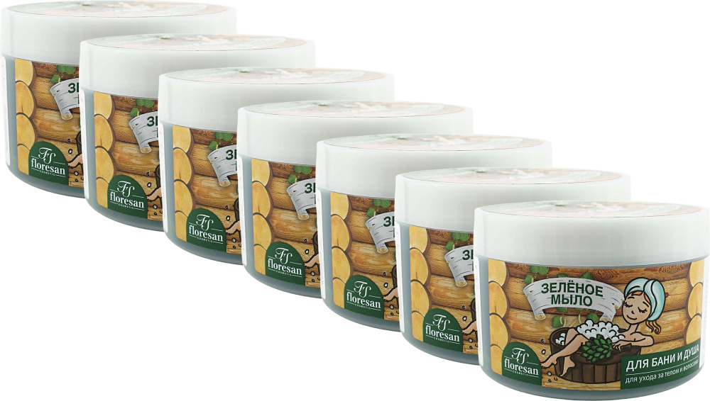 Мыло Floresan зеленое натуральное таежное для бани для тела и волос, комплект: 7 упаковок по 450 мл  #1