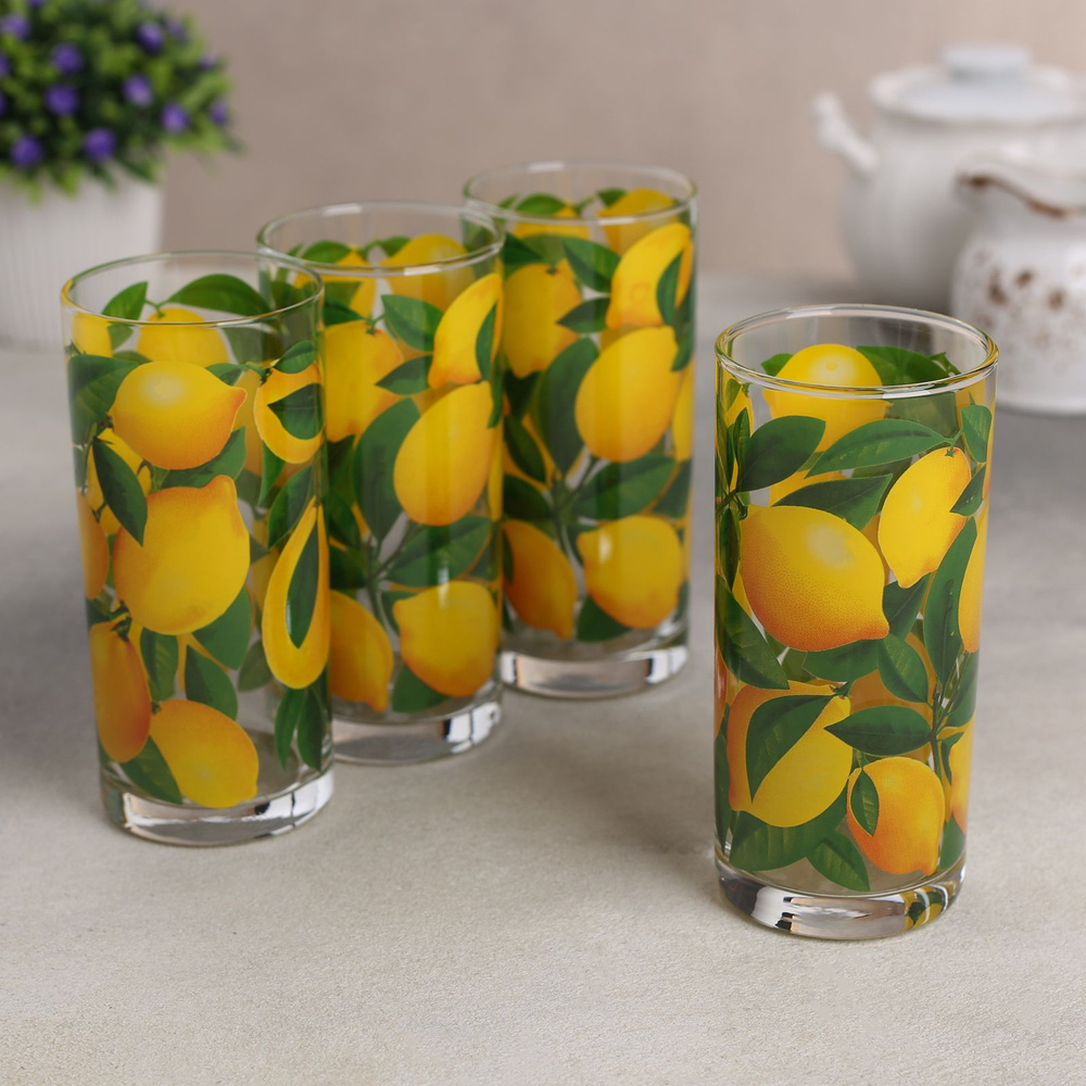 Набор стаканов "Лимоны", 280 мл, 4 шт #1