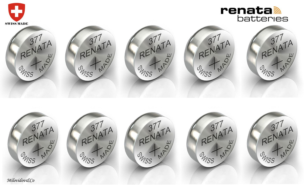 Renata Батарейка 376, 377 (SR66, SR626), Оксид-серебряный тип, 1,55 В, 10 шт  #1