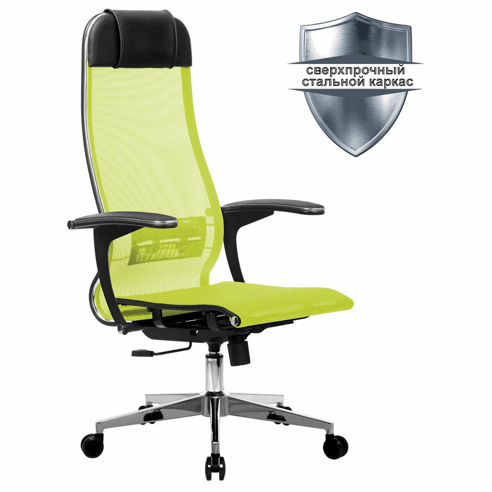 Кресло офисное Metta К-4-т хром, прочная сетка, сиденье и спинка регулируемые, светло-зеленое  #1