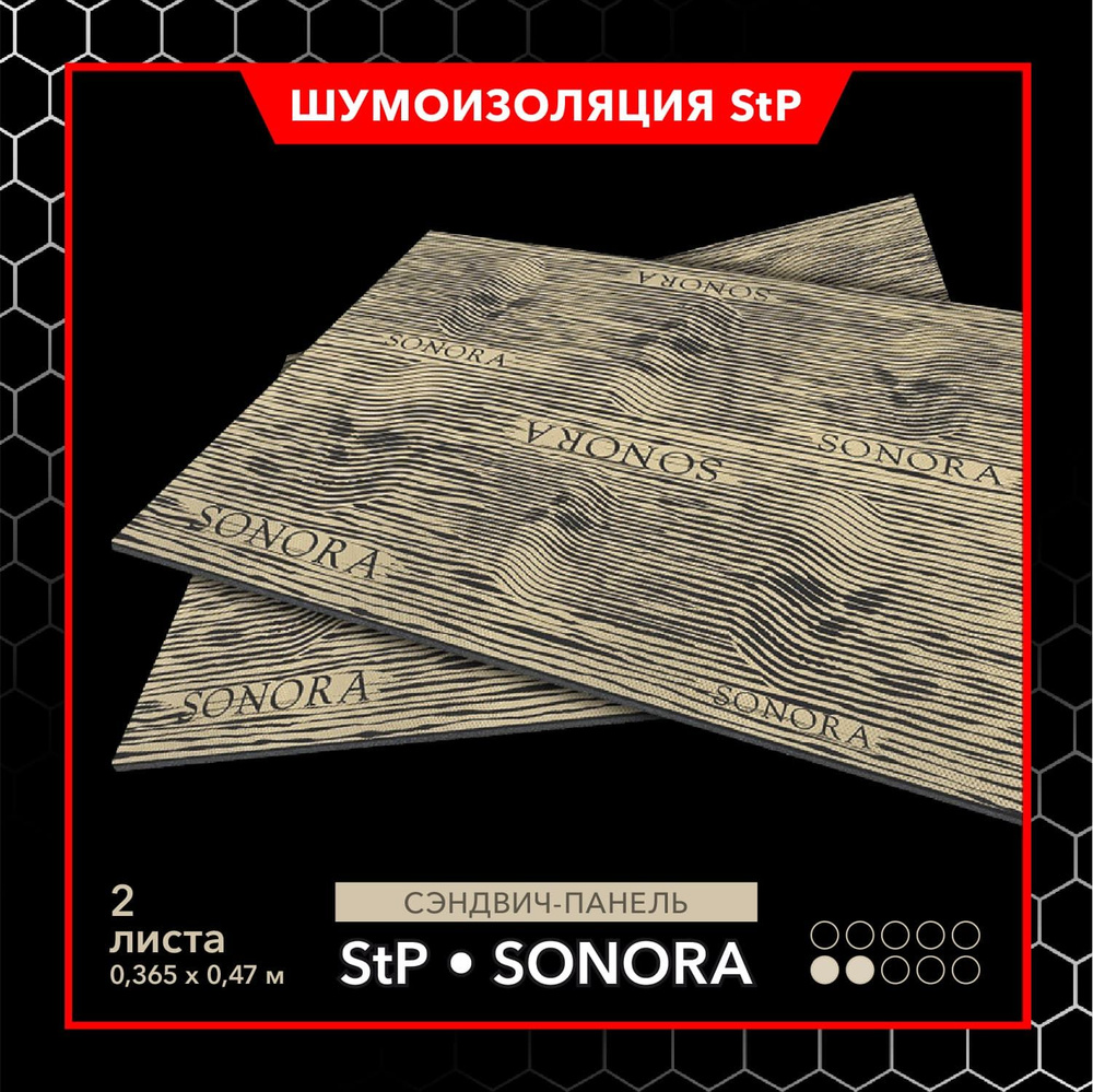 Двухслойная шумоизоляция- сэндвич StP Sonora MINI толщиной 5мм 2шт / 0,365 x 0,47 м  #1
