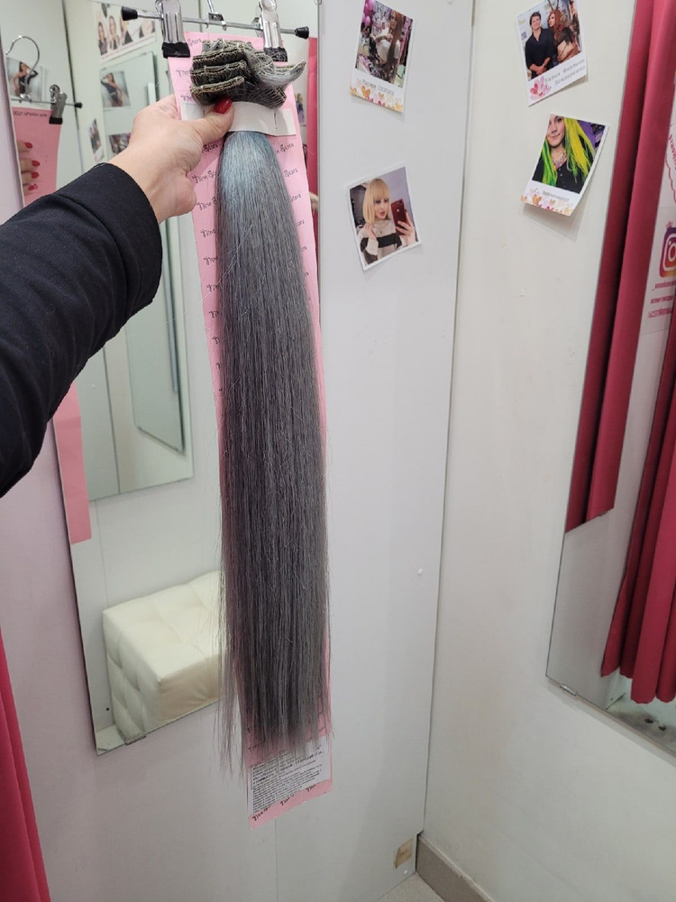 Натуральные волосы на заколках славянского типа 60см 120грамм цвет серый  #1