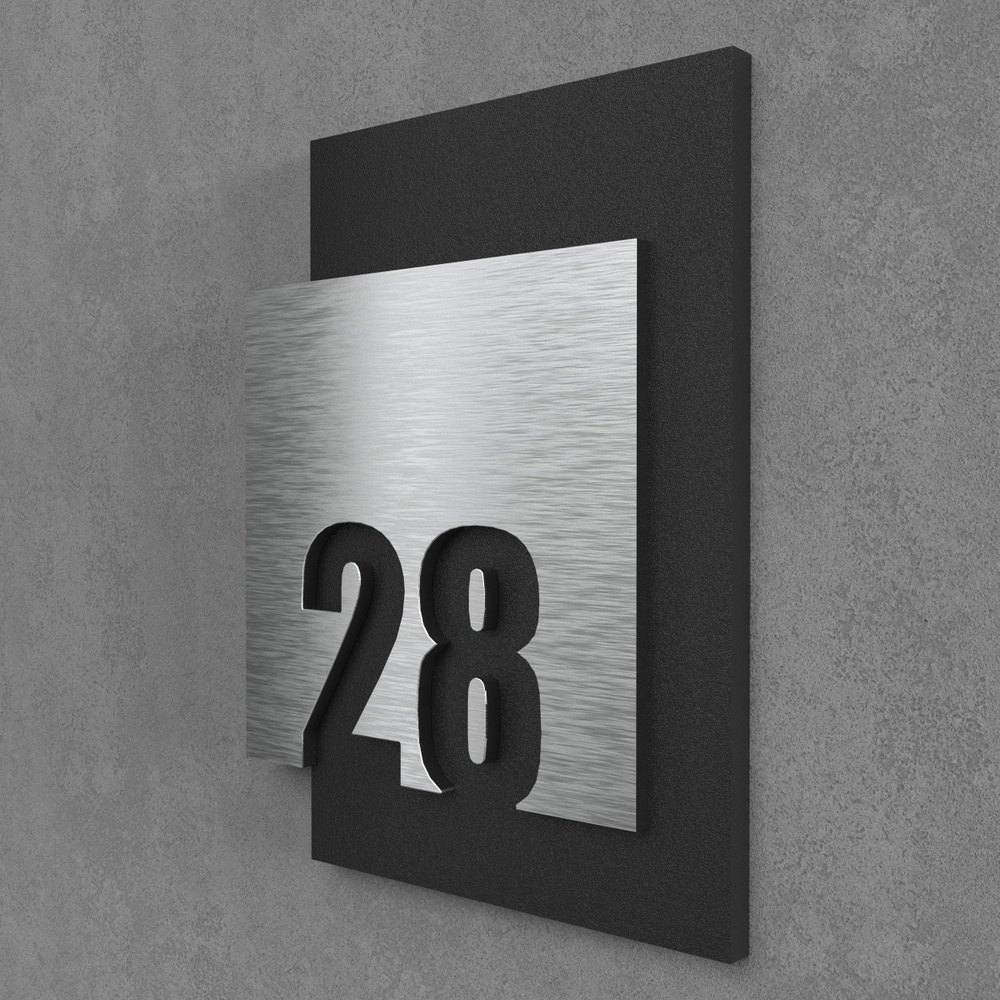 Цифры на дверь квартиры, табличка самоклеящаяся номер 28, 15х12см, царапанное серебро  #1