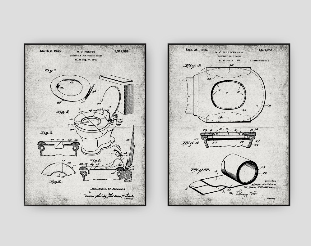 101 ПОСТЕР Постер "Набор старинных патентов для туалета размер А3, без рамы, 2 шт(винтаж серый)", 42 #1