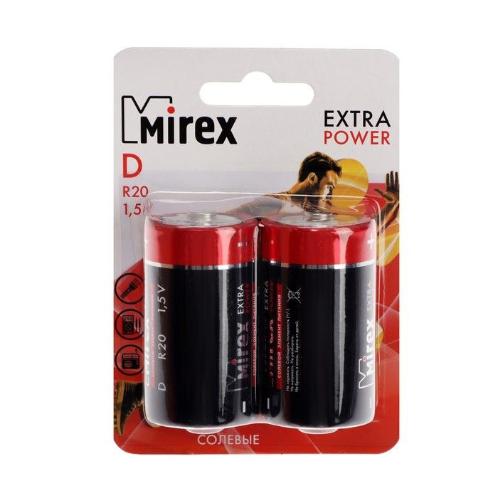 Батарейка солевая Mirex, D, R20-2BL, 1.5В, блистер, 2 шт. #1