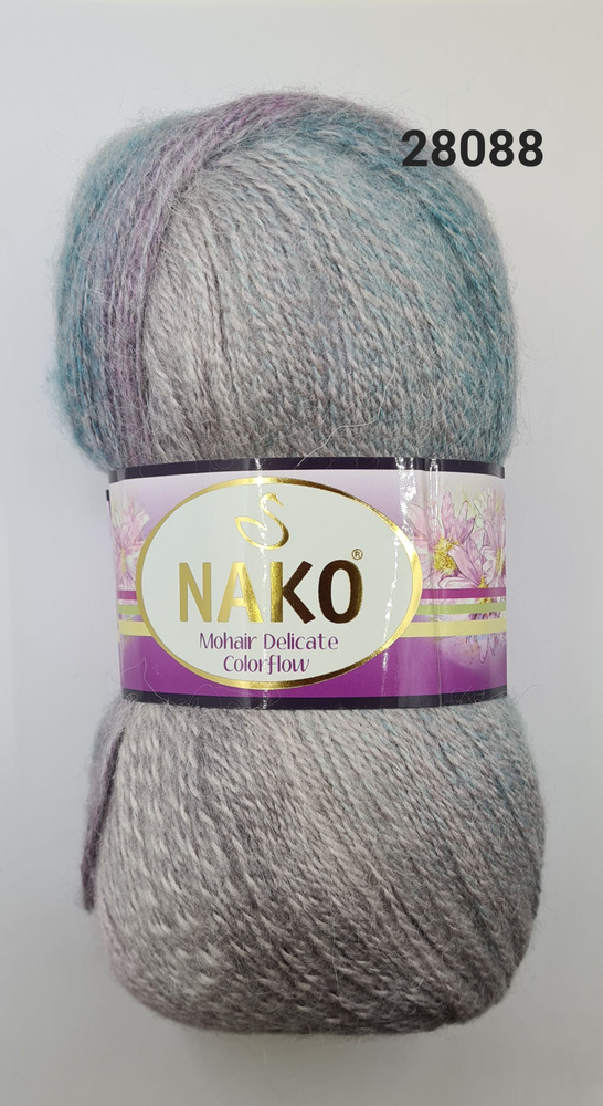 Пряжа Nako Mohair Delicate Colorflow / Нако Мохер Деликат / , цвет- 28088 - Сиренево-бирюзовый меланж #1