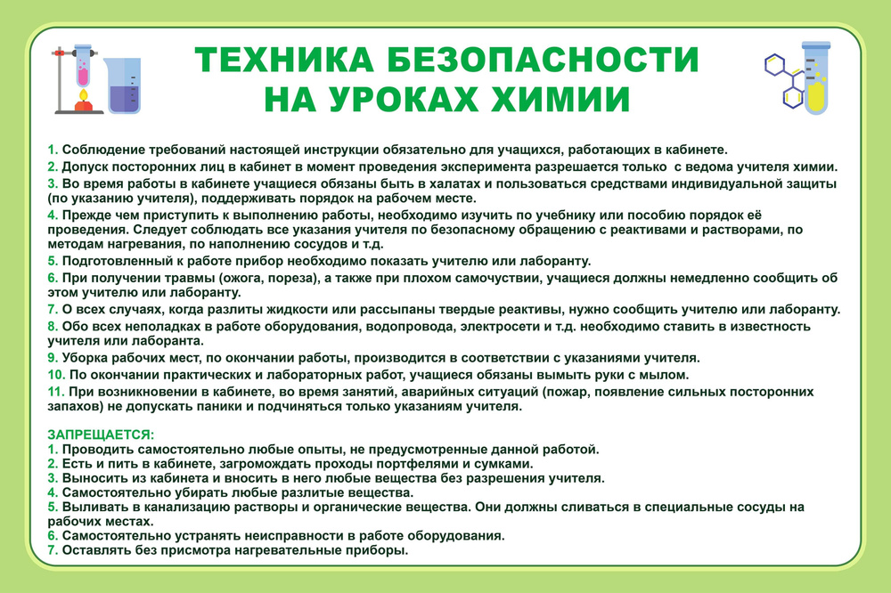 Стенд информационный " Техника безопасности на уроках химии" для школы  #1