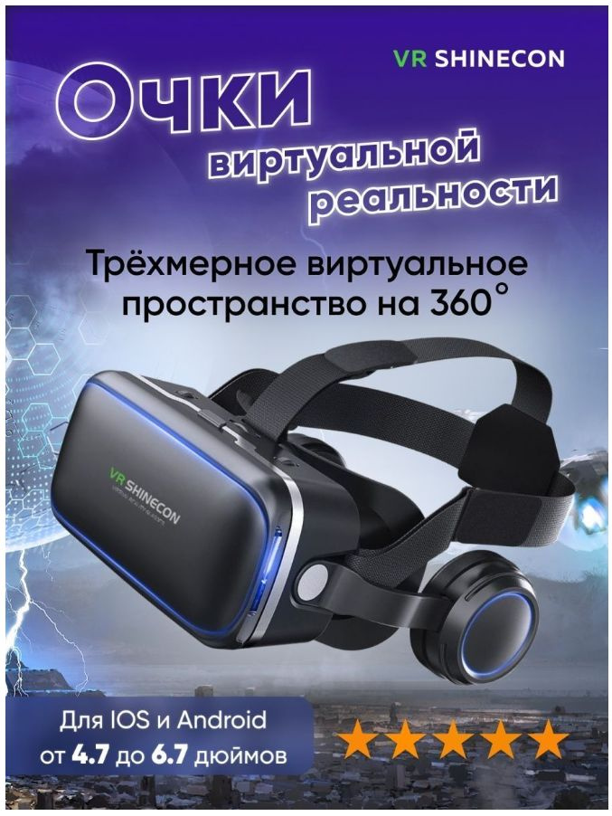 Очки виртуальной реальности для телефона VR Shinecon 6.0 с наушниками черные / VR очки. Уцененный товар #1