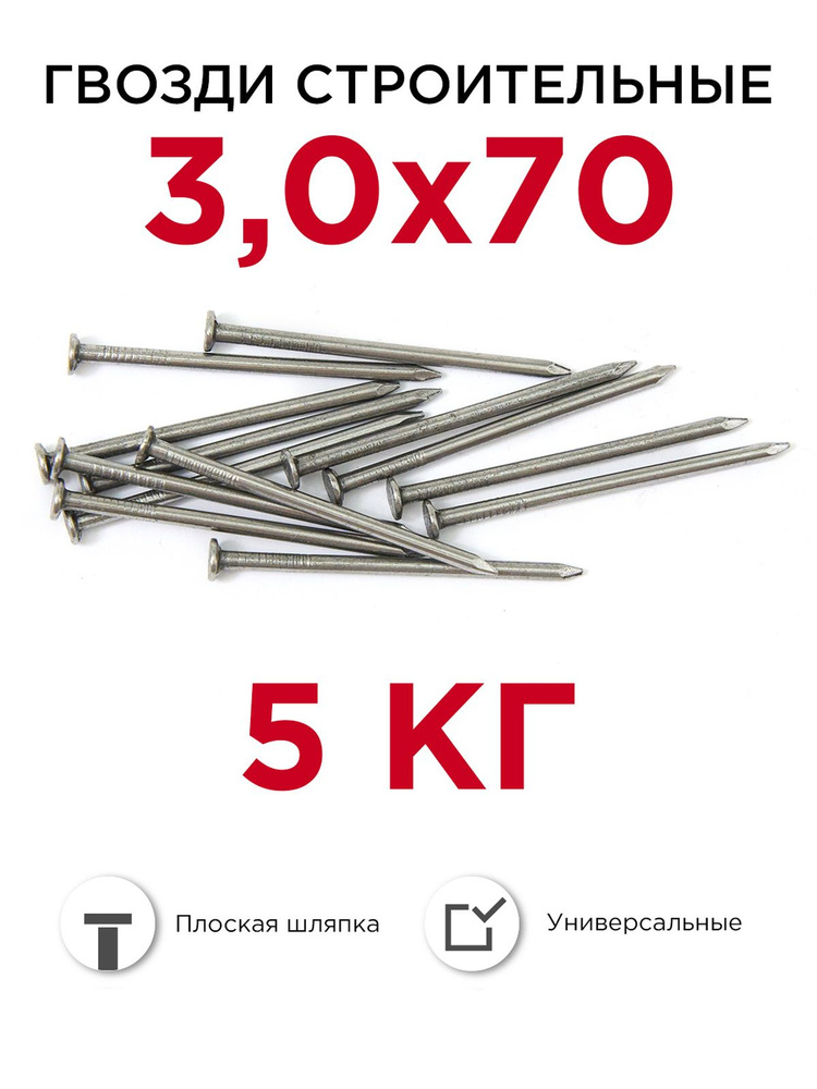 Гвозди строительные, Профикреп 3,0 x 70 мм, 5 кг #1