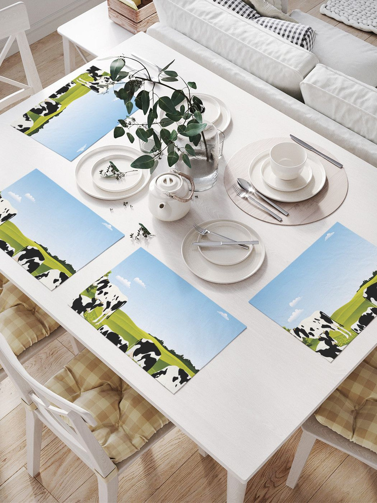 Салфетки на стол для сервировки прямоугольные, плейсмат "Коровы на выпасе" JoyArty, 32x46 см, в комплекте #1