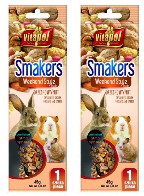 VITAPOL Smakers Weekend Style Лакомство для грызунов и кроликов Зерновые палочки с орехами, 45 г, 2 уп #1