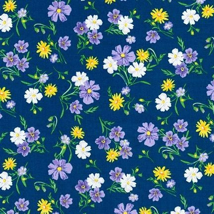 Ткань для пэчворка Robert Kaufman Peppy wildflowers, 50х55 см, 122+-5 г/м2, 100% хлопок, цвет navy  #1