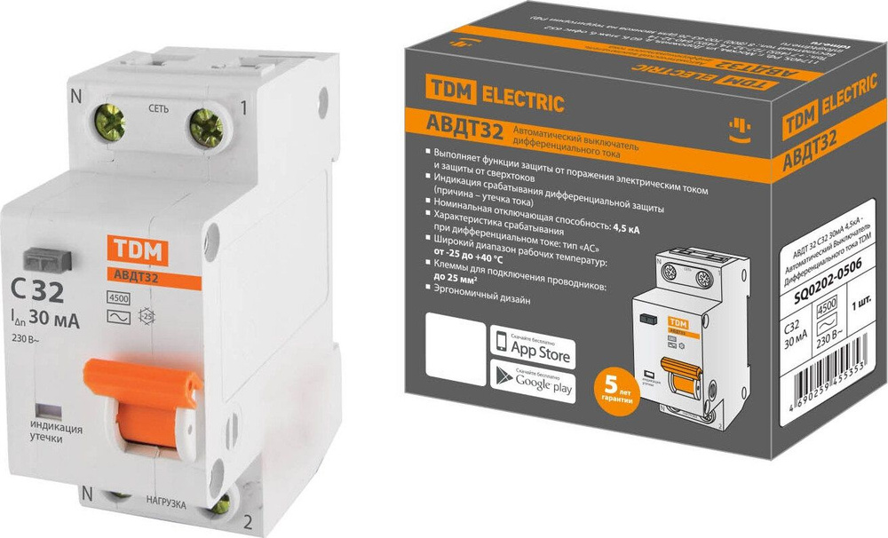 Автоматический выключатель дифференциального тока TDM Electric 1П+Н C32А 30мА тип АС однофазный электронный #1