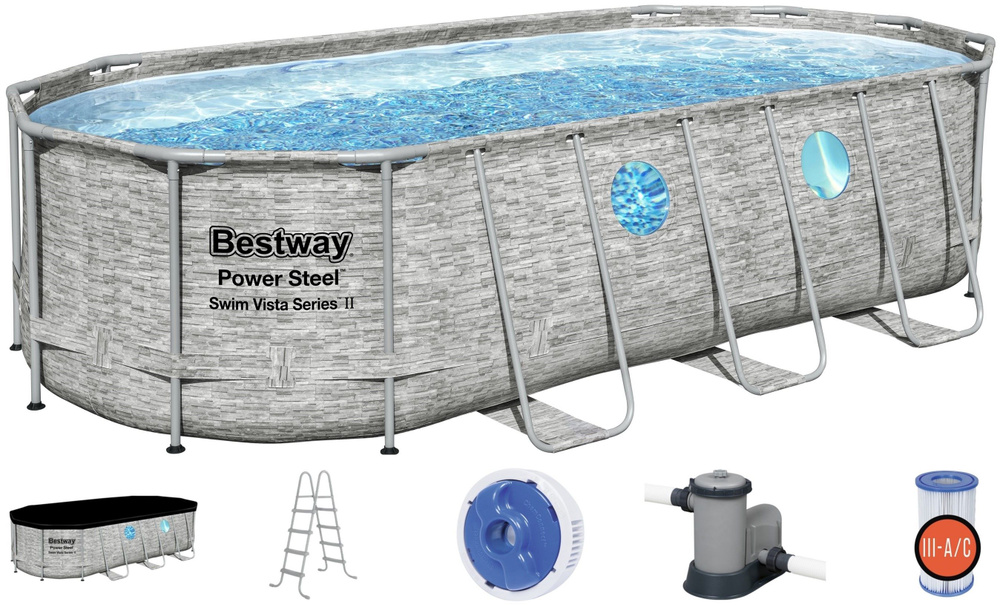 Бассейн Bestway каркасный Power Steel Swim Vista 549х274х122см 13430л 56716, фильтр-насос 5678л/ч (58398), #1