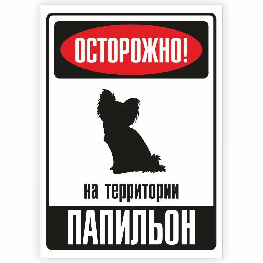 Табличка, металлическая, DANGER DOG, Осторожно! На территории Папильон, 18x25 см  #1