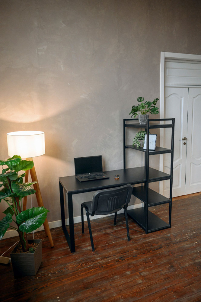 Стол со стеллажом Birman, черный/черный каркас, для офиса #1