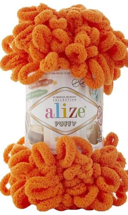 Пряжа Alize Puffy 5 шт. в упаковке. Цвет морковный (766) Ализе Пуффи для вязания руками без спиц и крючка #1