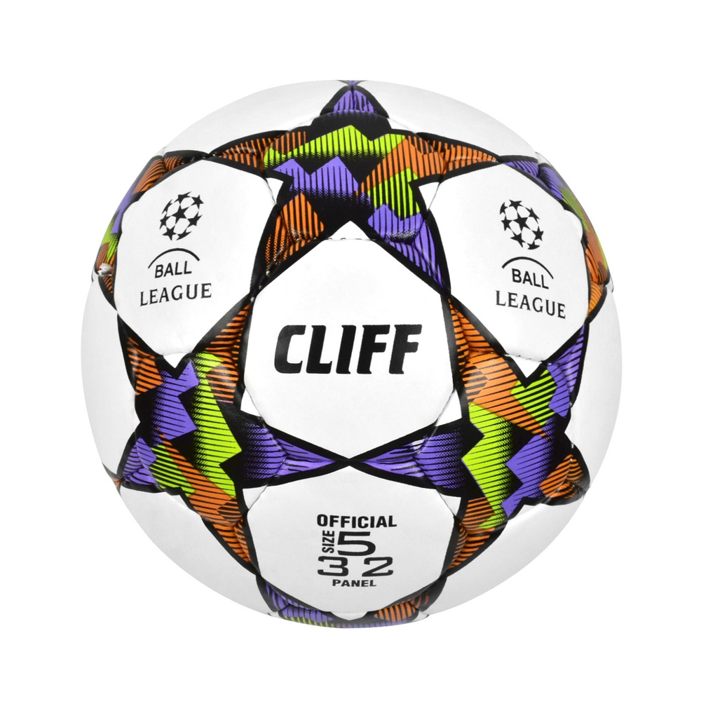 Мяч футбольный CLIFF 0428, 5 размер, PU G-14, бело-оранжево-фиолетовый (звезды)  #1