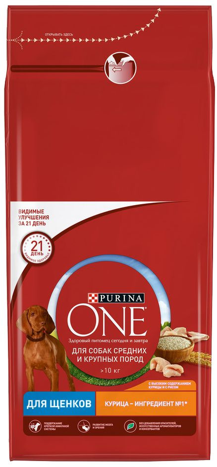 Корм Purina One для собак средних и крупных пород, с курицей и рисом, 10 кг  #1