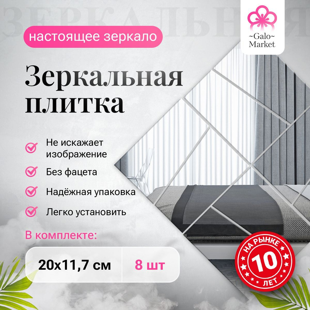 Декоративное зеркальное панно на стену из интерьерных зеркал без фацета 20x11,7 см  #1