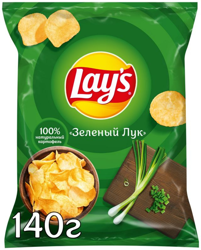 Чипсы картофельные натуральные LAY'S Молодой зеленый лук, 140 г  #1