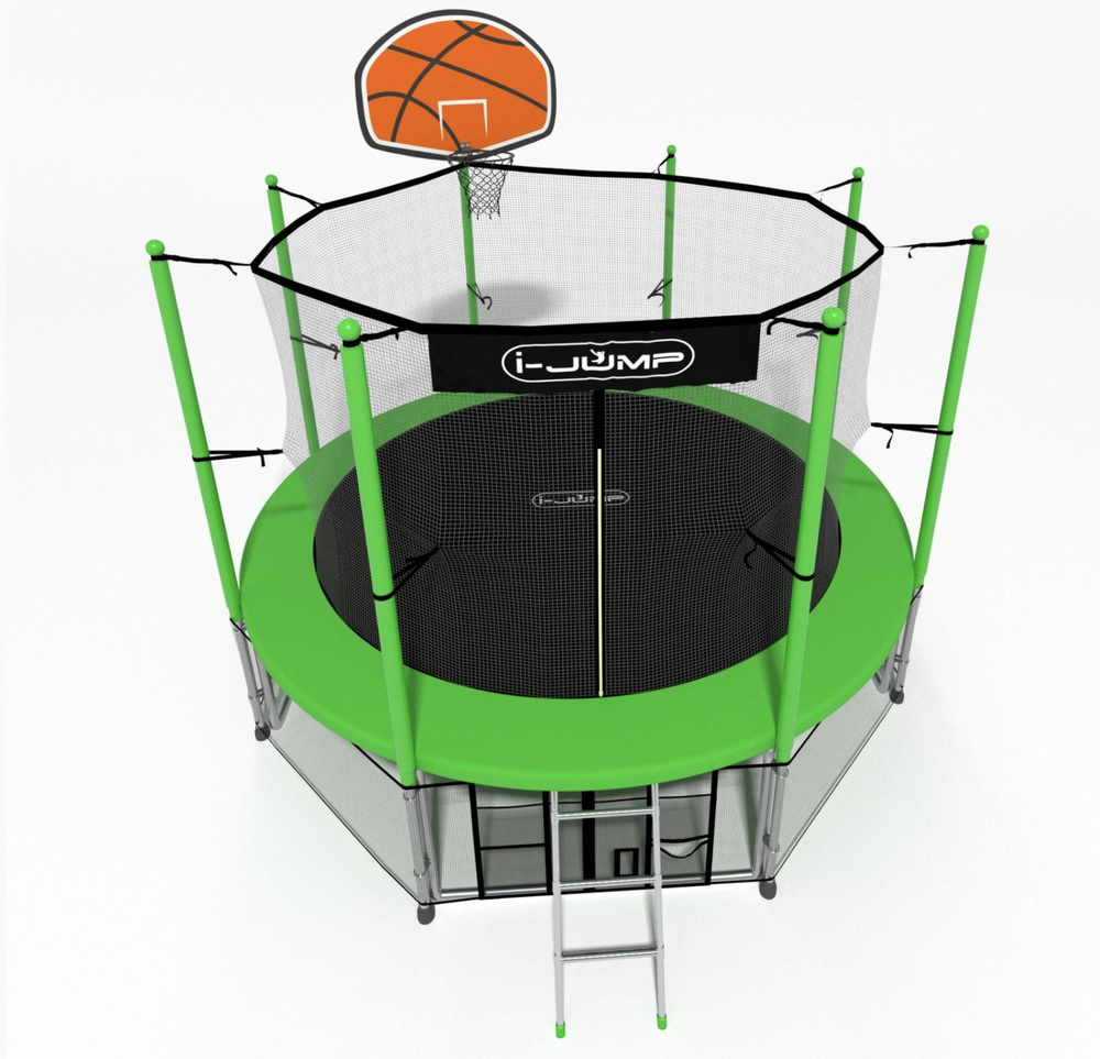 Батут i-JUMP Classic Basket 12ft с защитной сеткой, лестницей и баскетбольным кольцом для дачи  #1