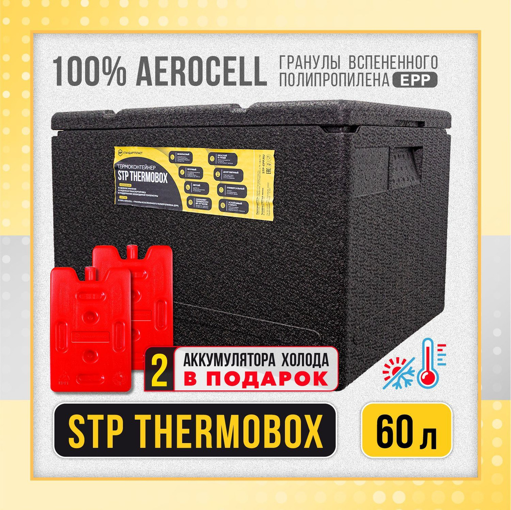 Термобокс StP 60 л + 2 аккумулятора холода в подарок/ Ударопрочный изотермический контейнер для доставки #1