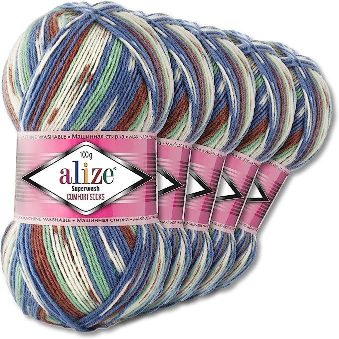 Пряжа Alize SUPERWASH COMFORT SOCKS /75% шерсть супервош, 25% полиамид/100 гр. 420 м./ Бежево - синий #1