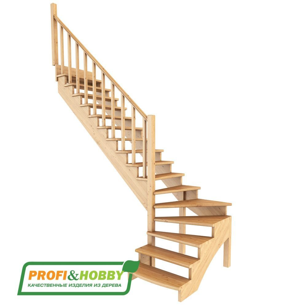 Деревянная лестница на второй этаж из массива сосны К-001м/5 \"Левая ...