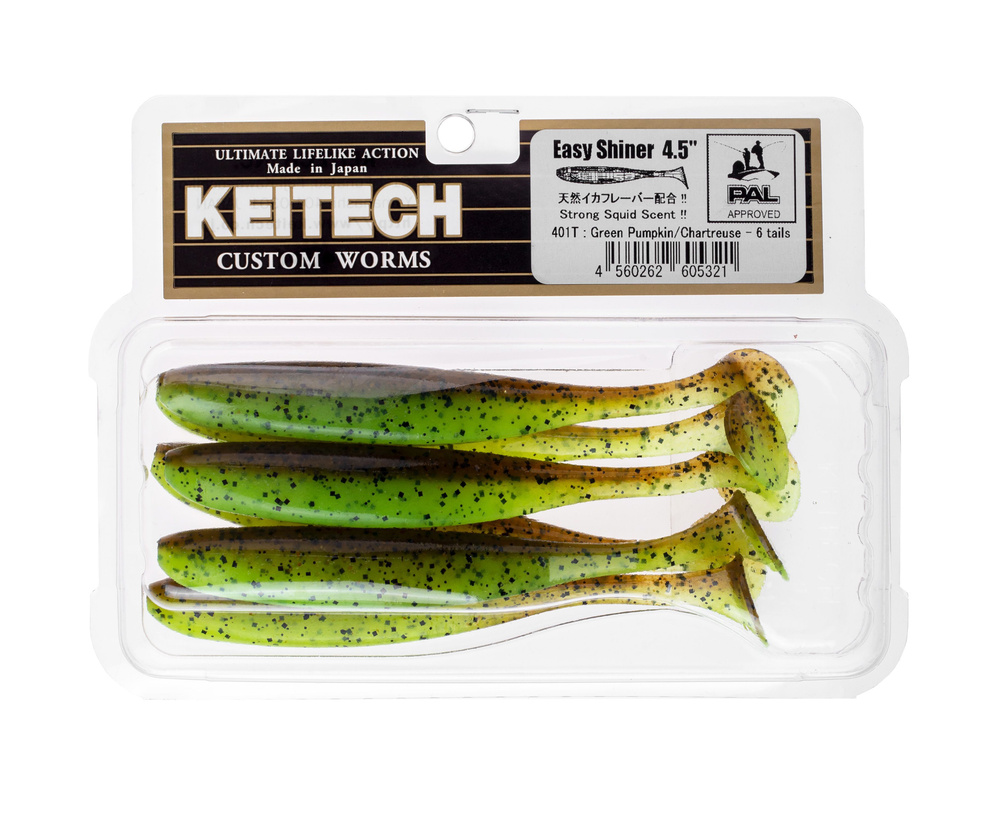 Приманка силиконовая Keitech Easy Shiner 4.5" #401 Green Pumpkin Chartreuse #1