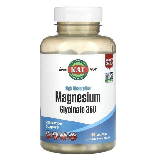 KAL Magnesium Glycinate 350 mg (магния глицинат), 160 растительных капсул.  #1