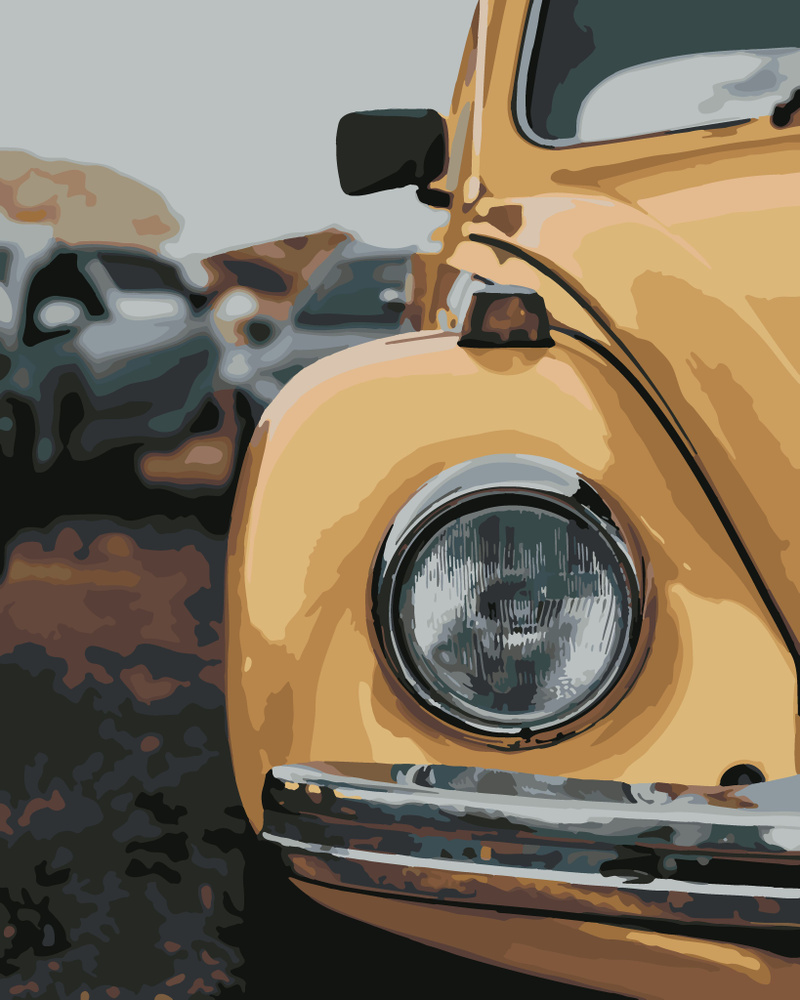 Картина по номерам Hobruk "Жёлтый ретро автомобиль", на холсте на подрамнике 40х50, раскраска по номерам, #1