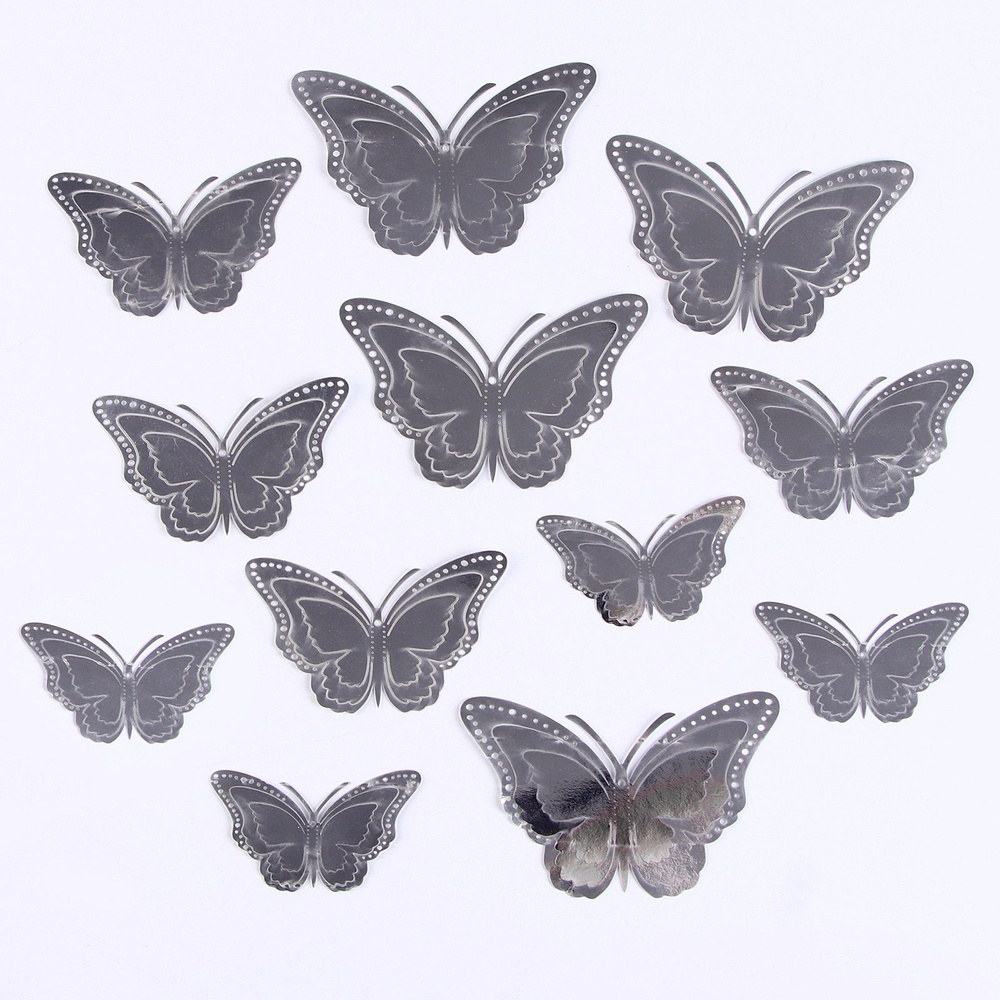 Набор для украшения Бабочки , 12 штук, цвет серебро #1
