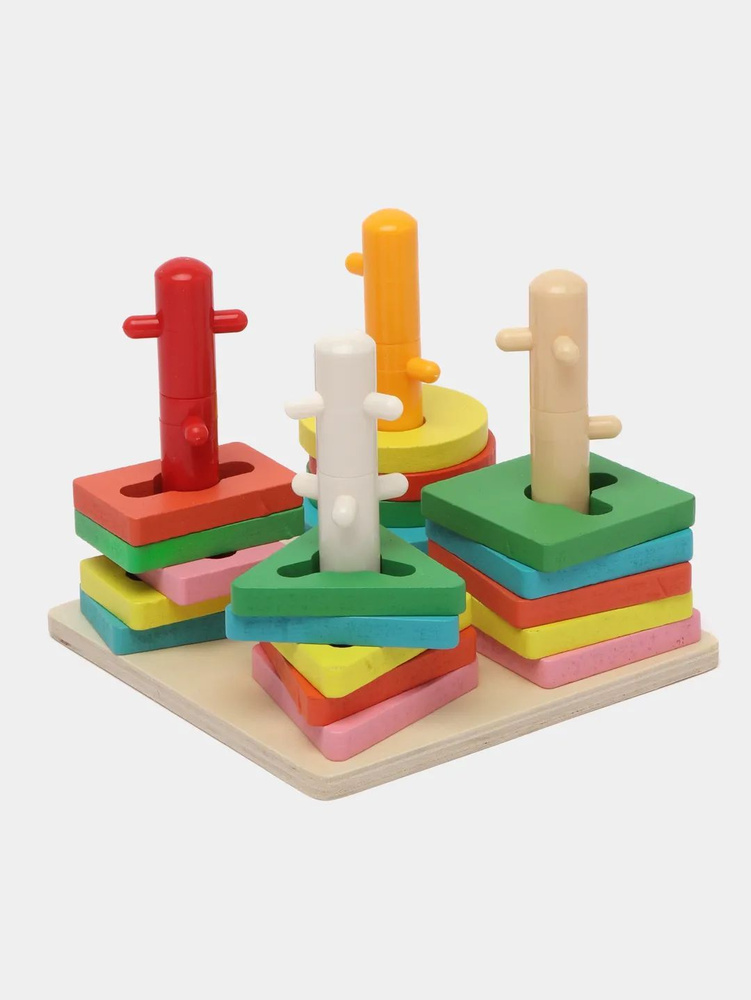 Геометрические фигуры - развивающая деревянная игрушка, сортер, монтессори, пирамидка  #1