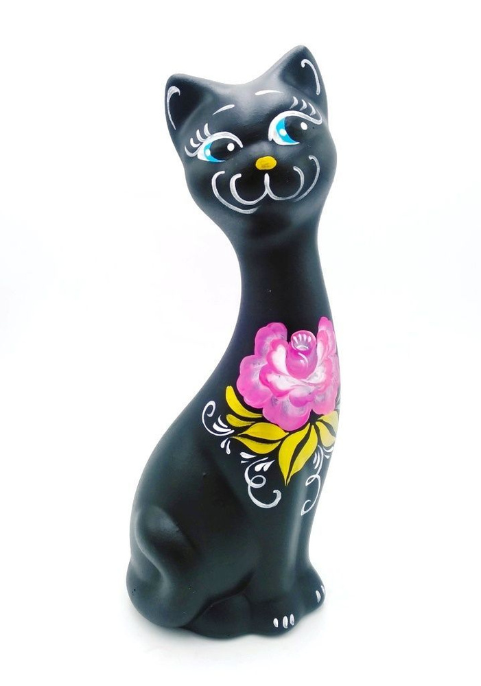 Статуэтка Кот Кит розы 25x9x9см из керамики для интерьера, декора дома. Сувенир подарок на день рождения, #1