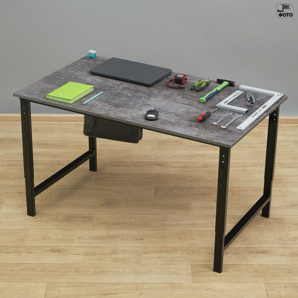 Компьютерный стол регулируемый по высоте Мадий 12ЦТ ш120/г60/в61-91 цемент темный/черный на металлокаркасе #1