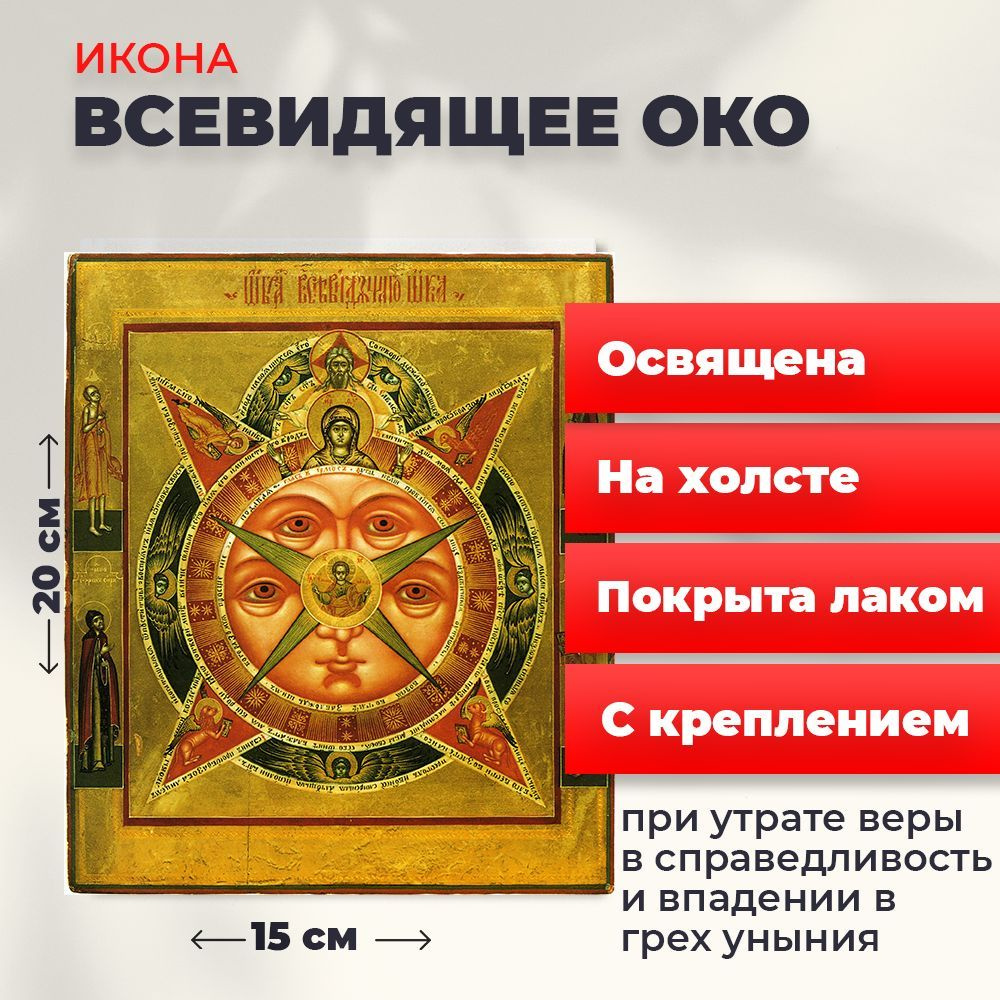 Освященная икона на холсте "Всевидящее око Божие", 20*15 см  #1