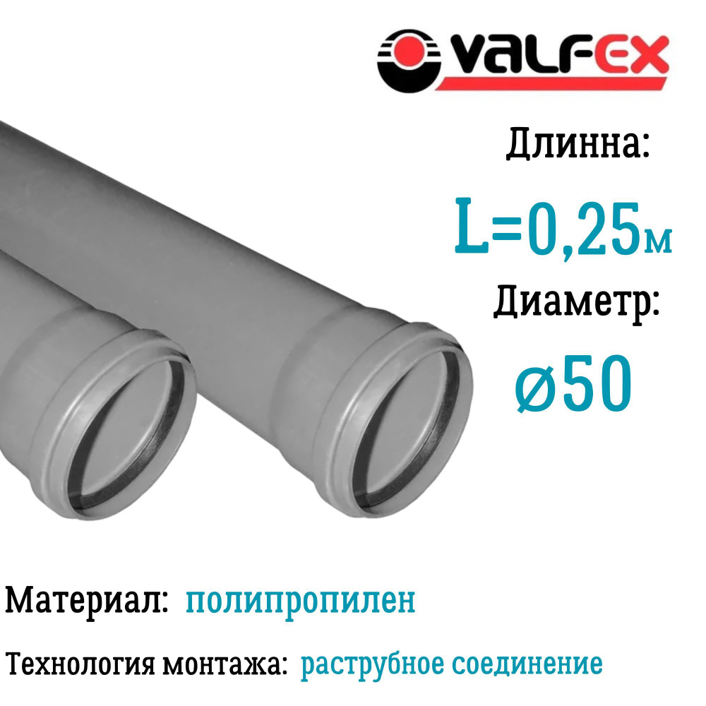 Труба BASE для внутренней канализации VALFEX Ф50 длина 0.25 м #1