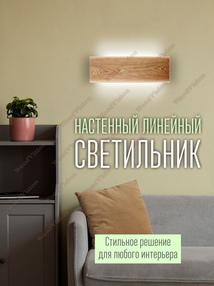 Деревянный бра на стену, светодиодный линейный ночник лофт  #1