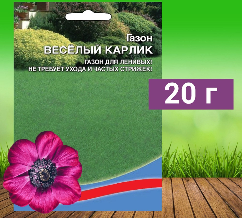 Газон "Веселый карлик" 20 г, семена. Травяная смесь хорошо произрастает на затененных участках, покрытие #1