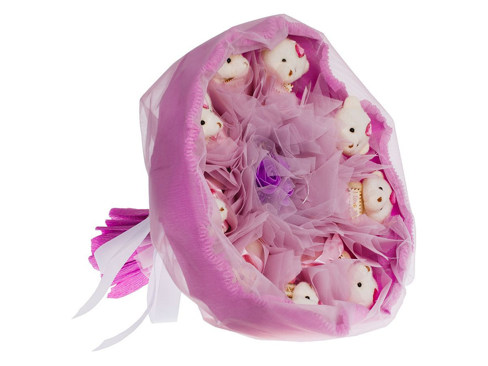 Букет из 9 плюшевых мишек фиолетовый для девочки #1