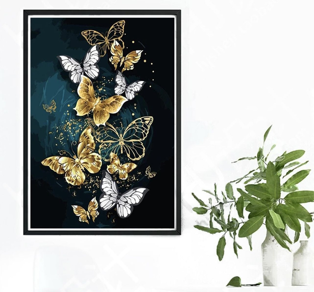 Алмазная мозаика на холсте"Бабочки" 50х40 см полная выкладка круглые стразы Мадагаскария  #1
