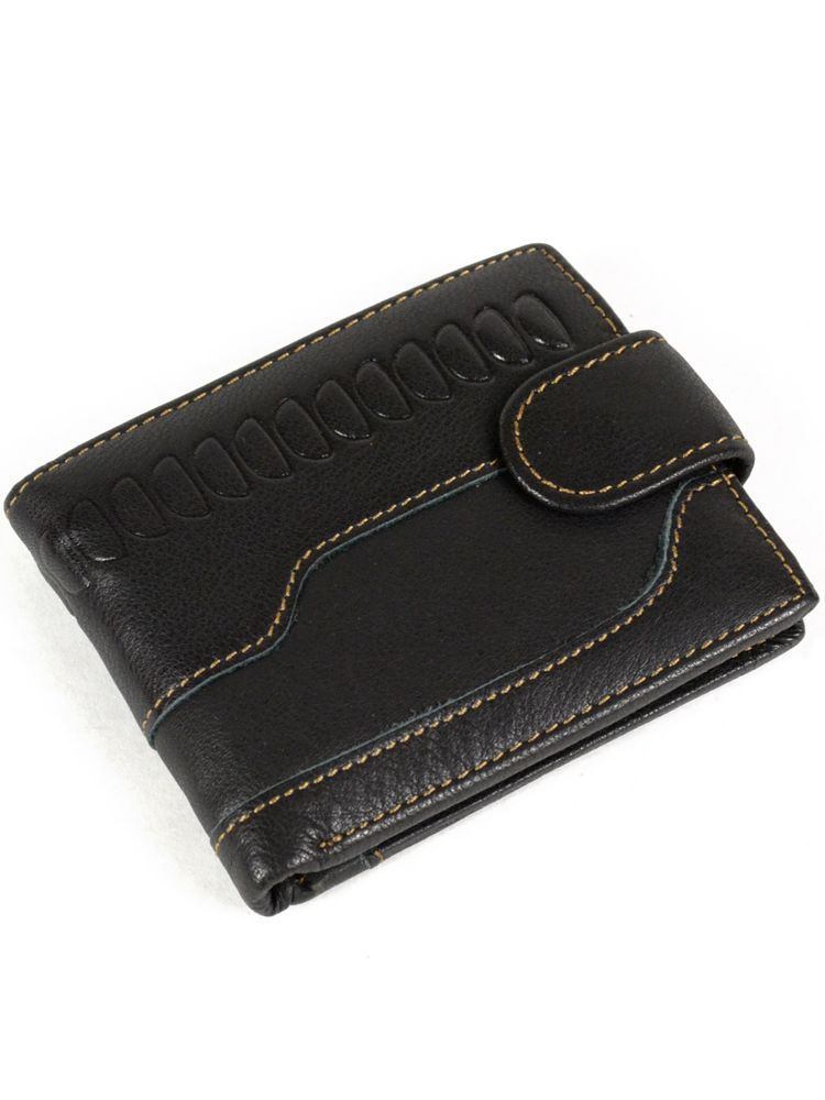 Мужской бумажник из натуральной кожи черный 11,5х9,5х2 см #1
