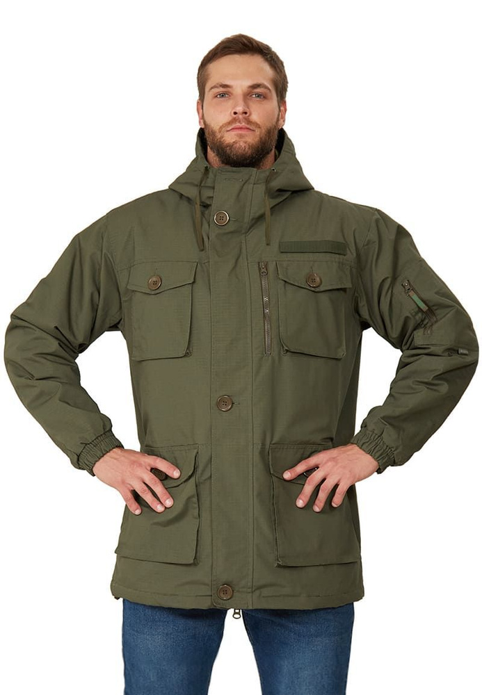 Мужская демисезонная куртка КОНТРОЛ утепленная синтепоном, на весну и осень, рип стоп, оливковая хаки #1