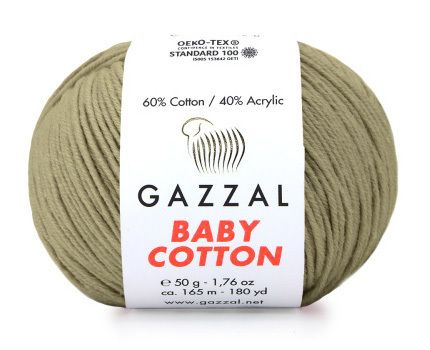 Пряжа Baby cotton Gazzal - 5 мотков (165 м, 50 гр), цвет 3464 мокрый песок  #1